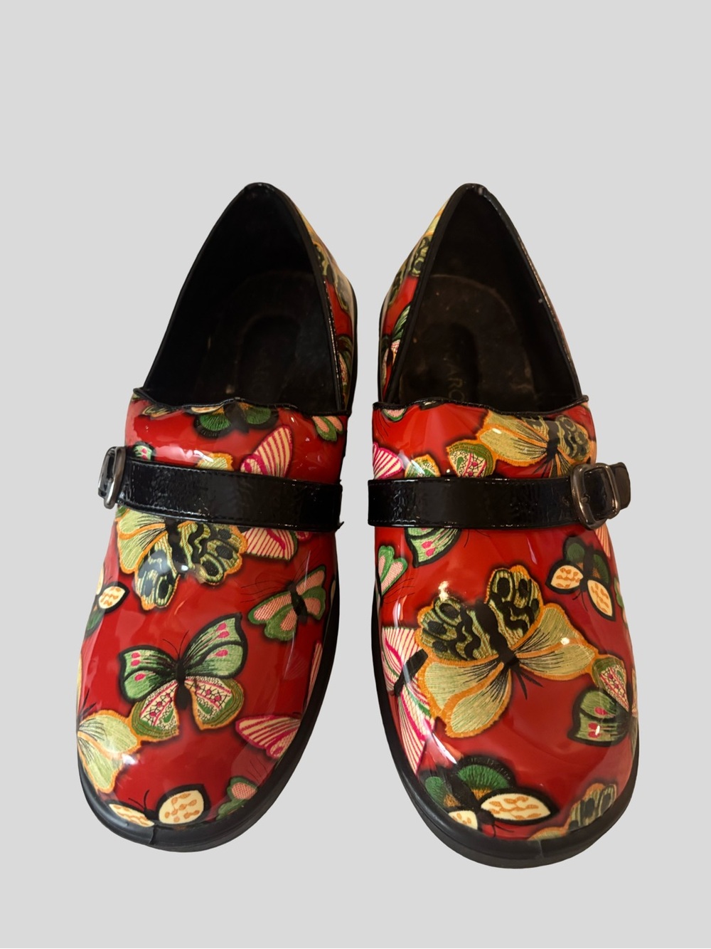 Red Floral & Butterfly  Slip-On Mary Jane Women’s Nursing Shoes Size 11
